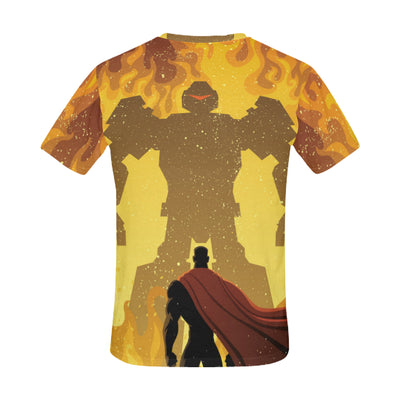 Superhero Facing Giant Evil Robot All Over Print T-Shirt for Men