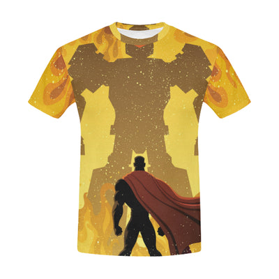 Superhero Facing Giant Evil Robot All Over Print T-Shirt for Men